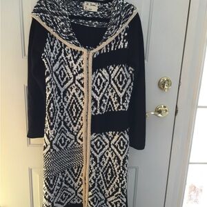 M. Rena Black and White Geometric Knit Cardigan